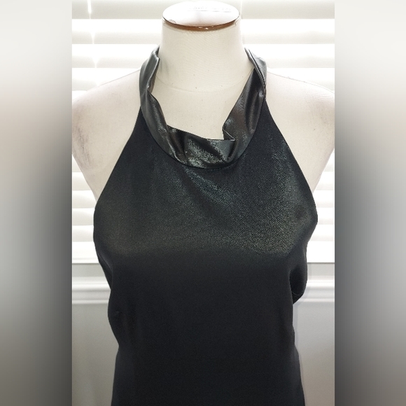 Grace MMXIII Black Halter Faux Leather Neck Tie Dress NWT - Picture 2 of 10